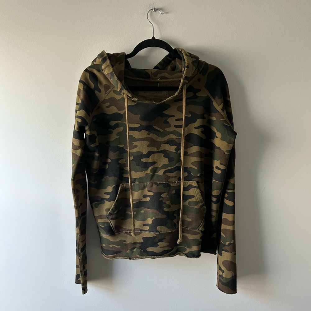 Nili Lotan green camoflauge printed hooded sweatshirt